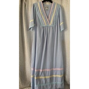 Saybury‎ Seersucker House Dress Sz. Medium Smocked Pastel Stripe Vintage 80s 90s